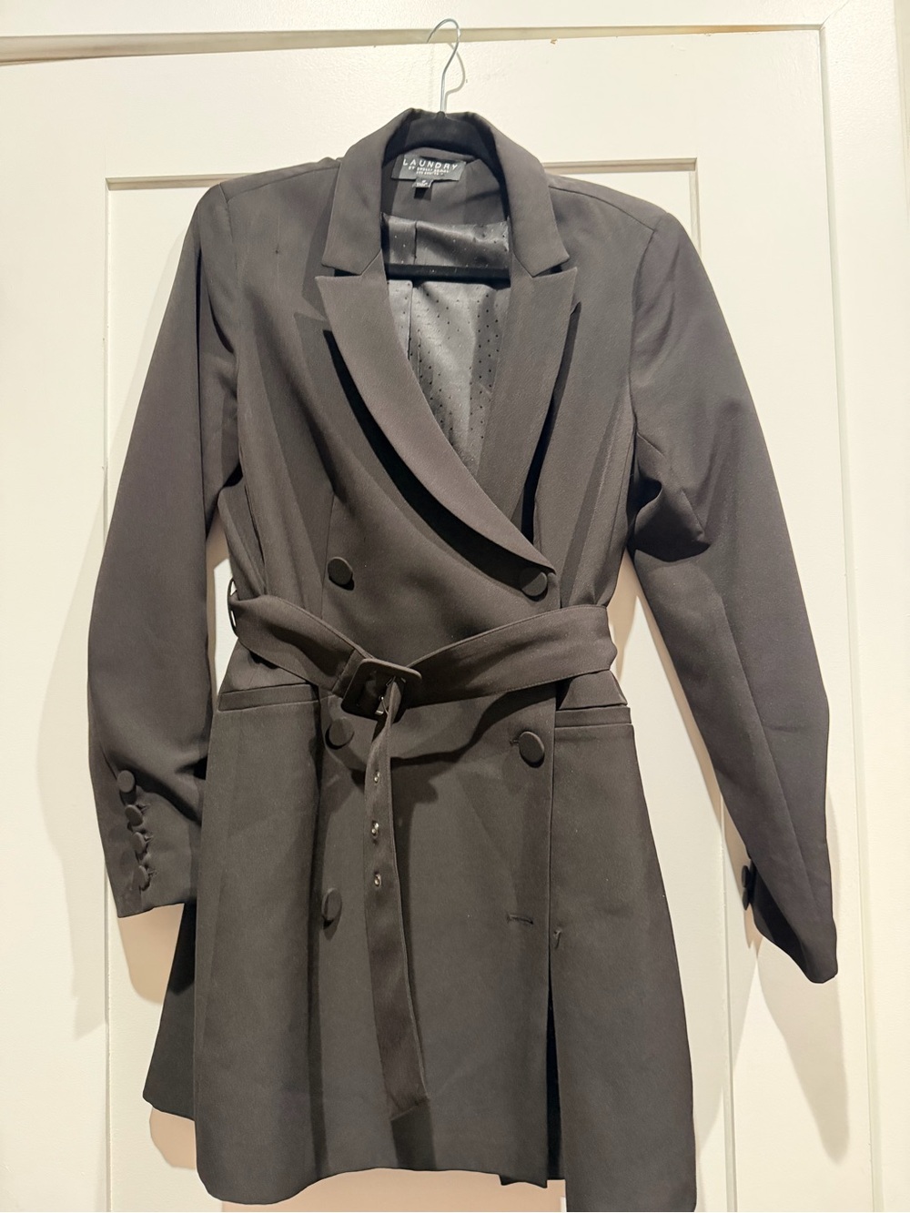 Laundry by Shelli Segal Black Double-Breasted Trench Coat with Belt Dress